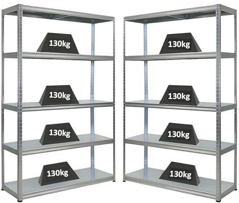 PROREGAL Mega Deal 2x Étagère charge lourde STEEL EAGLE | HxLxP 180x120x40cm | 130kg par niveau | Galvanisé | Lot d'étagères robustes de Garage, Atelier, Cave, sous-sol, Stockage, Rangement, Rayonnage