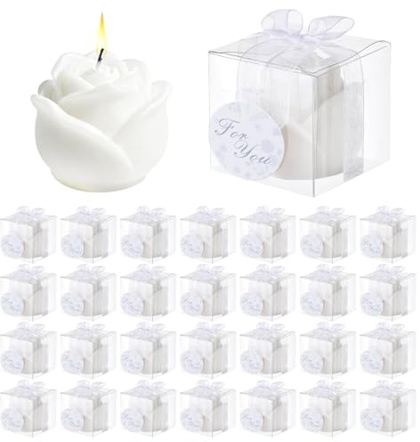 Set di 30 candele a forma di fiore per gli ospiti, mini candele tealight a forma di rosa bianca per regalo di ritorno, matrimonio, compleanno, addio al nubilato, festa di inaugurazione della casa