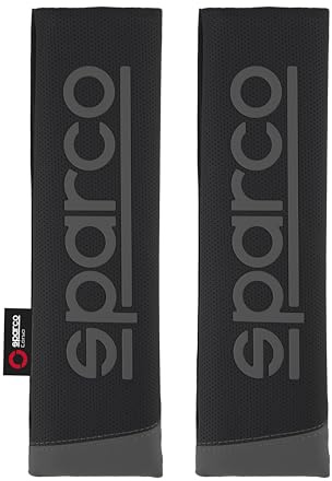 Sparco Almohadillas de Cinturón Universales 2 Piezas, Amazon Exclusive, PVC + Poliéster, Lavables y de Fácil Instalación, Protector Cinturón de Seguridad para Coche