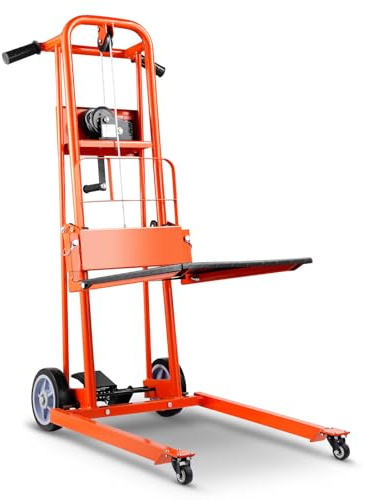 VEVOR Carrello Elevatore a Verricello, con Capacità di 150 kg, Altezza di Sollevamento di 109 cm, Carrello Elevatore a Transpallet Manuale con Ruote Girevoli e Piastra di Sollevamento
