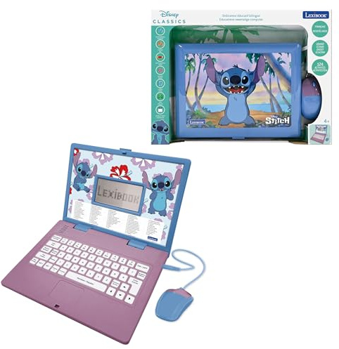 Lexibook Disney Stitch, Ordinateur éducatif bilingue Français/Néerlandais, Jouet pour Enfants avec 124 activités pour Apprendre, s'amuser et Jouer du Piano, Bleu, JC598Di10LXB