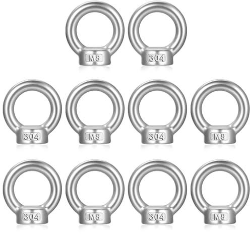 10 Pcs M8 Lifting Eye NutsEye Lifting Ring Eye Nuts, 304 Stainless Steel Ring NutsEye Bolts, Female Threaded Ring Nut for Lifting Engineering Port Marine Fixing Accessories