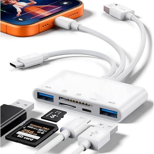 Lector de Tarjetas SD 5 en 1 USB-C/USB-A para iPhone/iPad con Carga y OTG: Lector Tarjetas SD Lector de Tarjetas SD Adaptador Tarjeta SD iPhone SD Card Reader Adaptador SD y Lector de Tarjetas