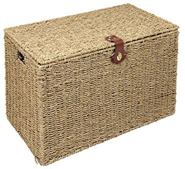 Woodluv Natural Seagrass Lidded Trunk, Toy Box Chest, Storage Basket, Handwoven Organiser - Medium