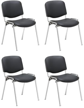 Office Hippo Heavy Duty Stackable Meeting Chair - Versatile Conference Chair With Strong Frame & Padded Seat - Up To 115kg Weight - PU Black/Chrome, 4 Pack