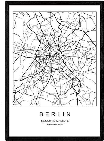 Nacnic Stampa artistica cartina geografica della città di Berlino, Germania. Mappa della città dell'arte, stile nordico in bianco e nero. Europa.