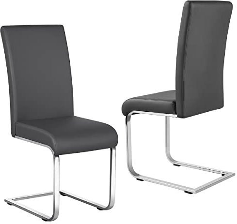 Yaheetech 2er Set Freischwinger Esszimmerstuhl Polsterstuhl Kunstleder 135 kg belastbar Metallgestell Grau