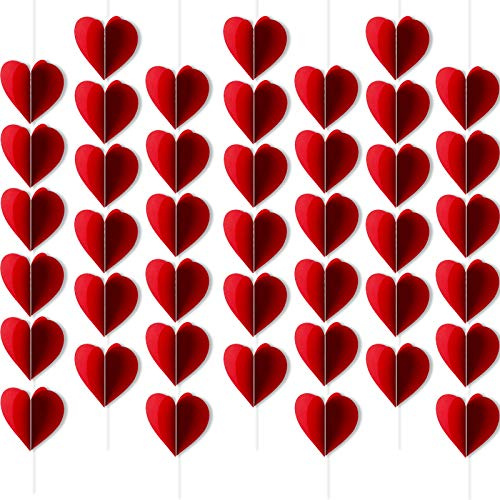 HOWAF Guirnalda de Corazón 3D Rojo Decoración San Vatentín Guirnalda Corazones Decoracion Colgantes para San Valentín Decoracion, Compromiso, Aniversario y Fiesta de Cumpleaños, Boda