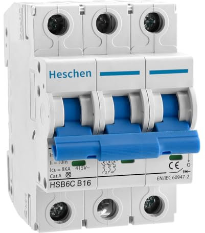 Heschen Miniatur-Leitungsschutzschalter HSB6C, 16 Ampere Strom, 3-polig, Typ B, 6 kA Schaltleistung, DIN-Schienenmontage