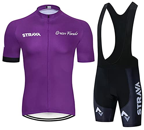 Completo da ciclismo da uomo, maglia da ciclismo e pantaloncini con bavaglino con cuscinetto in gel per equitazione, ciclismo, asciugatura rapida, traspirante, traspirante, Viola B., S