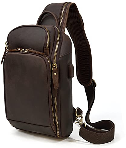 Zaino Monospalla Uomo e Donna, Borsa da imballaggio da uomo Anti THEFT Chest Pack Sling Sling Backpack Genuine Pelle Crossbody Borsa a tracolla in bicicletta Escursionismo Multi-usuble Daypack daypack