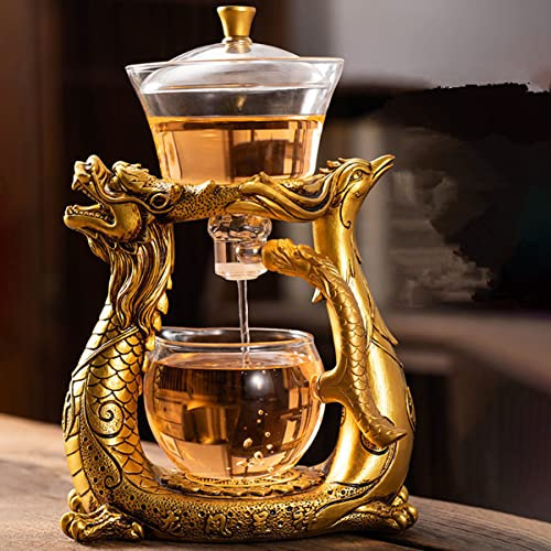 Mozeo Lazy Kungfu Glass Tea Set Heat-Resistant Water Diversion Rotating Cover Bowl Semi-Automatic Glass Teapot Suit (Teapot Single)