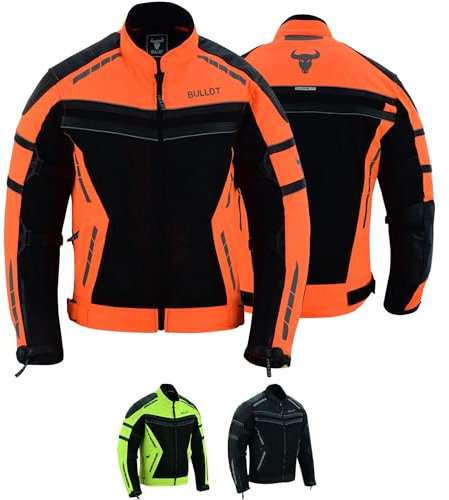 BULLDT Motorradjacke Herren sommer mit abnehmbar CE-Protektoren & Thermo-Futter - leichte Sommerjacke ATV Quad Scooter mit Tech-Mesh-Netz 360° Sicherheits-Reflektoren & Zipper-Taschen Neon Orange - 52