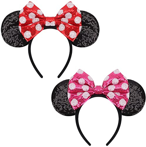DRESHOW 2 Paket Med Musöron Och Båghuvudband Glitter Partydekoration Cosplay Costume för Kvinnor