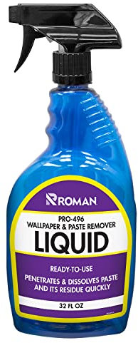 Roman Wallpaper Remover Liquid Spray, Contractor Strength Wallpaper Stripper and Adhesive Remover, Unscented, Non-Staining, Clear, PRO-496 (32 Ounce, 75 Sq. Ft.)