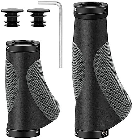 Puños MTB Ergonomicos, HNOOM Puños para Bicicleta Doble Bloqueo, Antideslizante Caucho Puños Manillar Bicicleta, para Bici de Montaña MTB BMX con Mango de Diámetro 22mm (Gris (130mm+93mm))