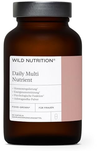 WILD NUTRITION Food Grown Multivitamin-Tabletten für Frauen | Magnesium, Ashwagandha, Selen, Zink | Tägliches Multivitamin | Immun- und Energie-Support | Vegetarisch, ethisch bezogen| 60 Kapseln