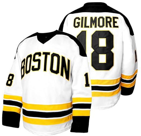 Herren #18 Hockeytrikot Boston Kostüm 90er Jahre Sport Film genäht Eishockey Trikot schwarz/weiß, Weiß Nr. 18, L