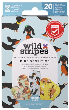 Wild Stripes - Kit de pansements pour enfants Animal Fun - Pansements stylés pour petits aventuriers - Hypoallergéniques protection fiable - Waterproof et résistant - Doux et protecteurs - 20 pcs