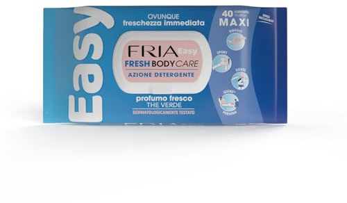Fria Easy Fresh Body Care, Panni Igiene Corpo Fuori Casa, Profumo The Verde, Azione Detergente Senza Risciacquo, Dermatologicamente Testate, Confezione da 40 Maxi Panni