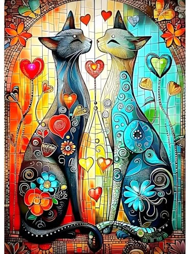 DPHERO 5D Chat de Dessin Animé Diamond Painting Kits, DIY Amoureux Art du Diamant Painting Kit Complet, Abstrait Kits de Peinture sur Diamant Point de Croix Paint pour Adultes Débutants 30x40 cm