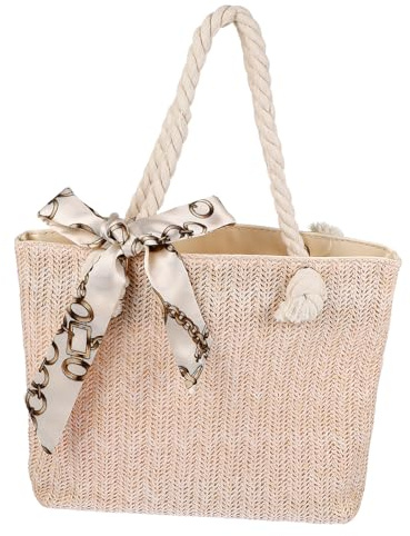 GALPADA Paquet à Main Tissé Artistique En Paille Beige Paquet Portable Décontracté D'été Pour Femme Spacieux Et Léger
