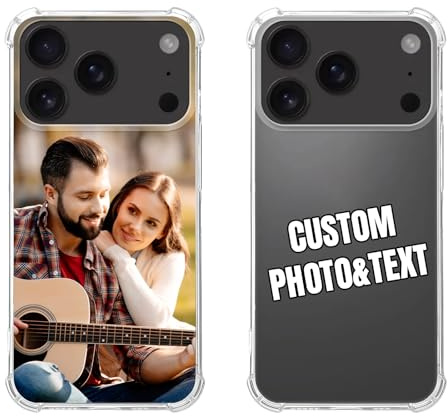 Coque Personnalisable pour Appple iPhone 17 Pro 2025 PersonnaliséE Photo Texte Logo Anti-Jaunissement Clair 4 Coins en TPU RenforcéS Transparent éTui De Protection Anti-Rayures Bumper Housse
