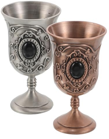 DOITOOL 2 pièces Calices Métal Vintage Lot de Gobelets Décoratifs Rétro pour Vin et Eau Élégants Verres à Boire pour Réunions Familiales et Fêtes Style Antique pour Décoration Maison