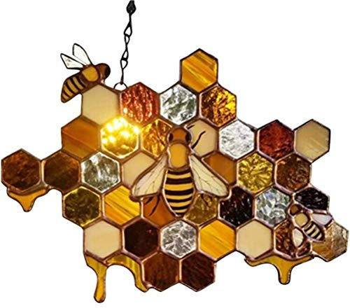 RASTKY Attrape-soleil de Fenêtre en Nid D'abeille Suspendu, Ornement en Acrylique, Décoration Artistique de Bourdon pour la Maison et le Jardin, 26x18cm (Couleur des photos)