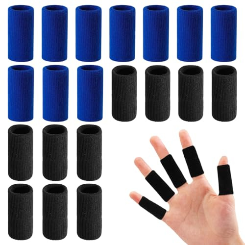 UIEXEA 20 Pièces Fundas de Compresión para Dedos y Pulgar, Protectores Elásticos para Dedos, Férula Elástica Transpirable, Soporte Ultrafino Reutilizable