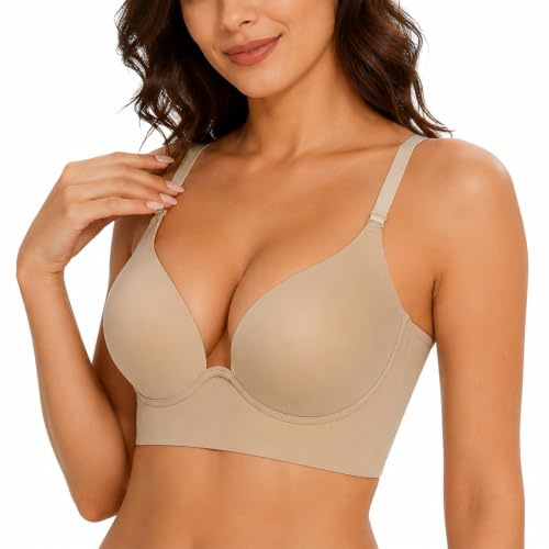 BGFUO Soutien Gorge Dos Nu Push Up Rembourré S-XL | Femme Soutien Gorge sans Coutures à Léger RembourrageGorge, Multiples et Convertibles Soutien, Look Moderne et Confort Absolu