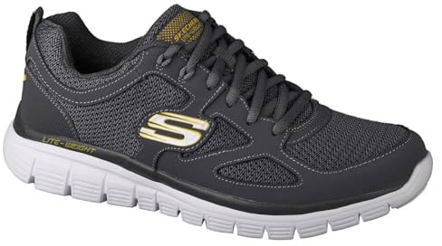 Skechers Men's Burns Agoura Sneaker, Black Leather/ Mesh/ White Trim, 10 UK