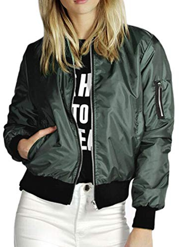 Lavnis Women's Lightweight Bomber Jacket Casual Long Sleeve Fall Coat Zip Up Outerwear Windbreaker Green S