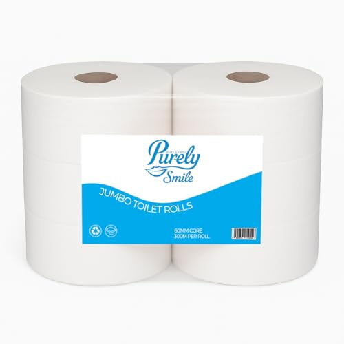 Blake & White 2 Ply Jumbo Toilet Rolls 6 Pack - Purely Smile Highly Absorbent Toilet Paper for Home and leisure Centers - 300m Ultra Durable Tissue Roll - PS1140
