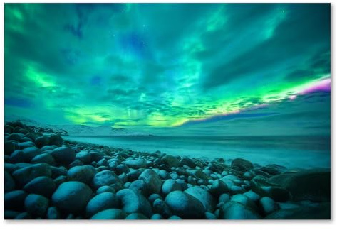 Postereck - 3190 - Tirage Aurore Boréale Norvège Hiver Nature Pierres – Art Mural, Astronomie, Nature - Affiche - 3:2 30,0 cm x 20,0 cm