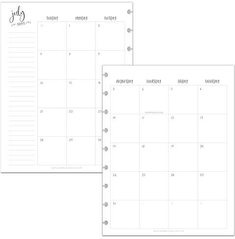 BetterNote July 2026 - June 2027 Academic Monthly Calendar Refill for Discbound Notebook, School Dates, Fits Levenger Circa, Big Happy Planner, Arc, TUL, Disc Refill (9-Disc, 7x9.25, Whimsy)
