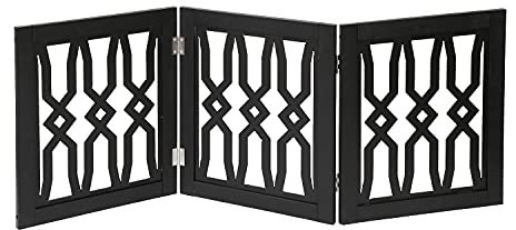 Etna Freistehendes Holzgitter für Haustiere, dreifach gefaltet, für Türen, Treppen – Innen- und Außenbereich, kleine Haustierbarriere – Schwarz