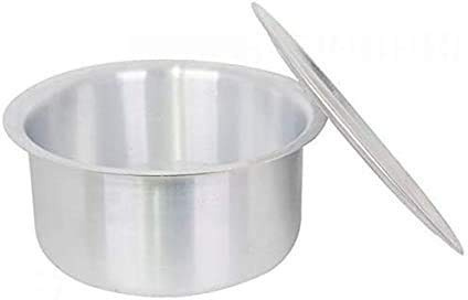 radhna Traditionell indisk aluminium patila med perfekt storlek aluminiumlock Tope Topia Bhaguna rund Patila kapacitet 5 liter Top Pan & Pot med lock, Silver