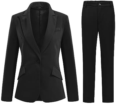 YFFUSHI Dam 2-delad byxdress damer formell kontor affärer blazer kappa, Svart, XL