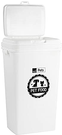 Taylor & Brown 53L/25KG White Airtight Pet Food Storage Container Flip Top Locking System Plastic Birds Pet Dog Cat Animal Dry Food Dispenser Bin
