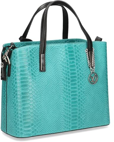CAPRICE Damen Henkeltasche aus Leder Mittelgroß, Türkis (Turquoise Rept), 1
