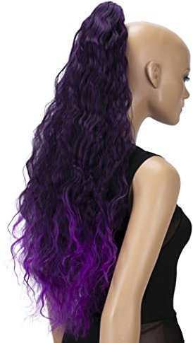CAISHA 70cm Extralang Voluminös Gewellt Clip On Haarteil Zopf Pferdeschwanz Hitzebeständig Synthetik Violettmix H723