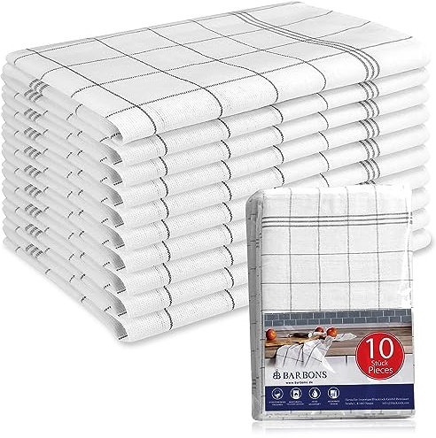 BARBONS paños de Cocina 50x70cm en Juego de 10 - Trapos de 100% Algodon - de para secar súper absorbentes - Kitchen Towels - Antracita a Cuadros