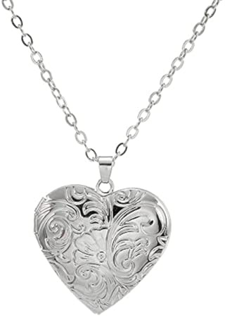 HMOOY Collier Médaillon, Collier Pendentif Médaillon Forme Coeur Gravé qui Contient Images Collier Médaillon Photo Personnalisé Collier Mémoire pour Femme (Cœur-Argent)
