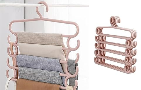 Trouser Hanger, Trouser Hangers Space Saving, 5 Tiers Multi-functional Uses Rack Organizer, Hangers For Wardrobes, Pants Hangers Non-Slip Closet Organizer For Scarfs Jeans Clothes Trousers Towels