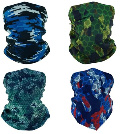 SMEHCF 4 Mehrzweck Bandanas für Damen Herren Stirnband Sturmhaube Haar Kopftuch Gesicht Halbmaske Halsmanschetten atmungsaktiv wiederverwendbar waschbar Braun Blau Grün Schwarz Digital Camouflage