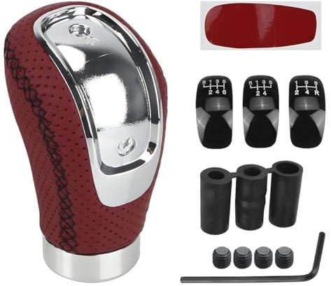 JNNJ Car Gear Knob, Manual Leather Gear Shift Knob Stick Head Shifter Lever Stick, Shift Lever 5 6 Speed Shift Knob, Modification Shifts Head Gears Shifter Manual Transmission(Red)