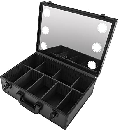 Maletín de cosméticos y estuche portátil para maquillaje, organizador de viaje, caja de viaje, maletín de maquillaje, con espejo de luz LED, caja de almacenamiento de cosméticos a prueba de agua y