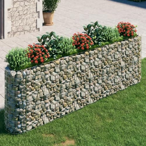 AUVYI Cesta de piedra para decoración de jardín, gaviones, bancal, 330 x 50 x 100 cm, para terraza, pared, columna de gaviones, construcción estable, cestas de gaviones, gaviones de piedra, cesta para