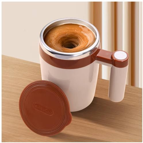 FOVNOT Taza Autoagitadora de 380 ML Taza Autoagitadora para Café Recargable Eléctrica de Alta Velocidad Taza Automática Magnética Taza Eléctrica de Mezcla para Café/leche/Proteína en Polvo (Marrón)